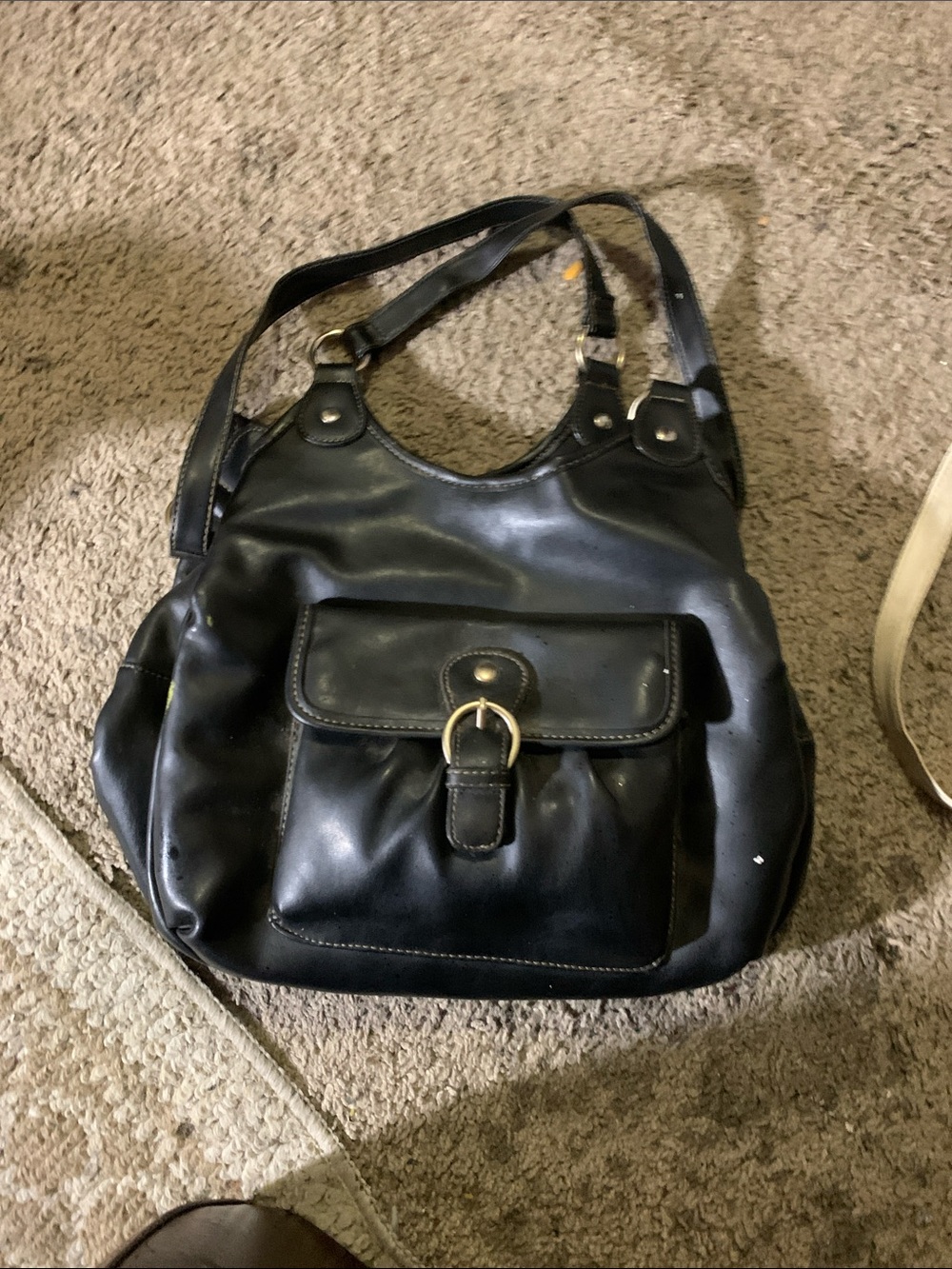 Classic Black Shoulder Bag with Front Buckle Pocket